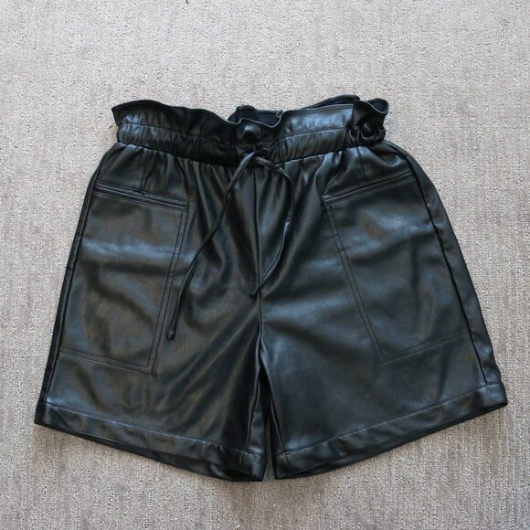 Kendall & Kylie Pants - KENDALL + KYLIE Black Vegan Leather Paperbag Shorts Women's Small NWOT